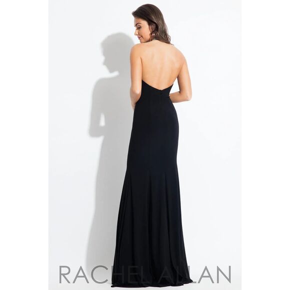 RACHEL ALLAN Black Beaded Choker Halter Top Backless Princess 2090 Prom Dress 8 - Picture 2 of 9